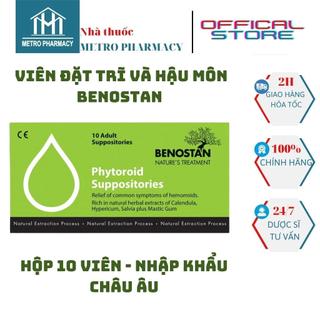  Viên đặt trĩ và nứt kẽ hậu môn Benostan-Giảm đau rát làm dịu da-Thành phần tự nhiên-Nhập khẩu châu Âu-Hộp 10 viên 