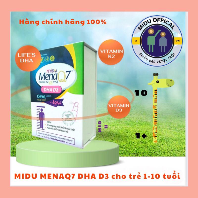 MIDU MENAQ7 DHA D3 từ 1-10 tuổi hỗ trợ phát triển chiều cao