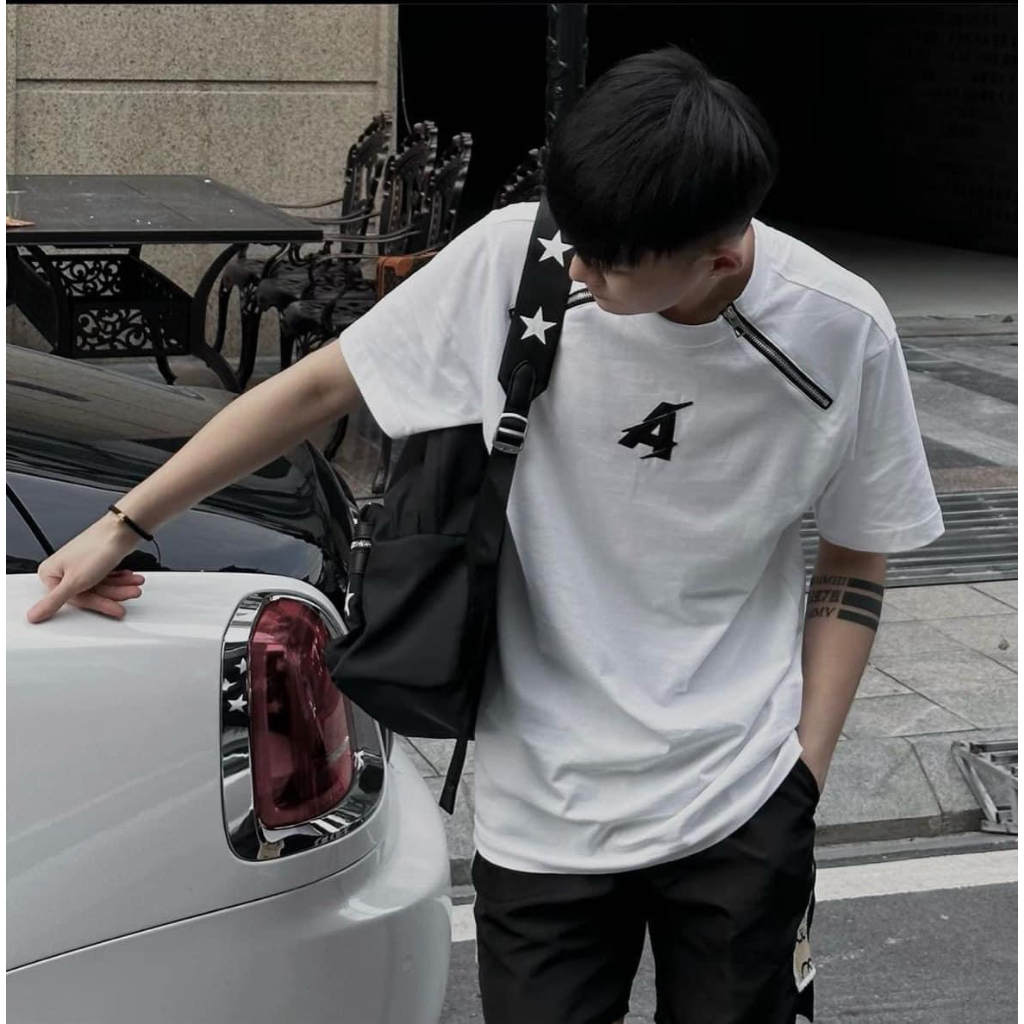 Áo Phông Nam Đờ Ét Quy Thêu Chữ A Siêu Nét - Áo Thun Nam Nữ D S Q Phối Khoá Viền Vai Cao Cấp