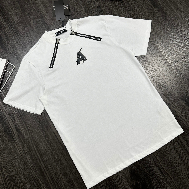 Áo Phông Nam Đờ Ét Quy Thêu Chữ A Siêu Nét - Áo Thun Nam Nữ D S Q Phối Khoá Viền Vai Cao Cấp