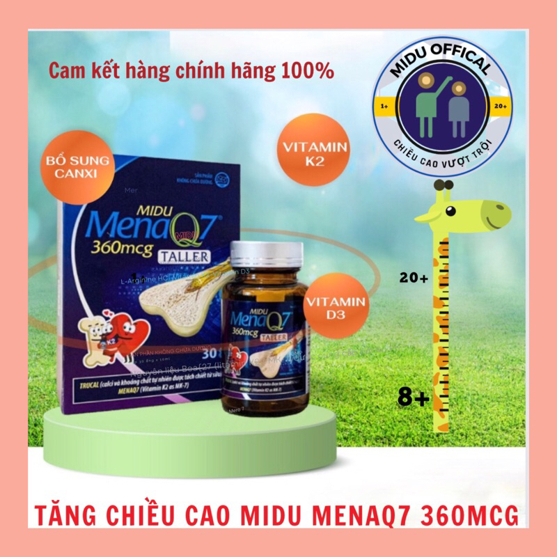 Chính Hãng Viên uống tăng chiều cao Midu MenaQ7 360mcg hỗ trợ chắc khỏe