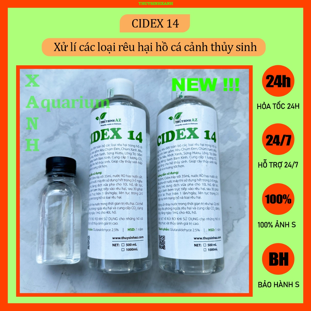 Xử lí rêu hại hồ cá cảnh thủy sinh [Cidex 14]