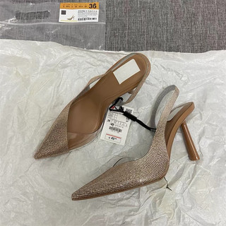 [ Hàng Xuất Dư • Zara ] Order Giày Cao Gót Zara Mũi Nhọn Đính Đá Quai Trong Nude Phong Cách Sang Chảnh