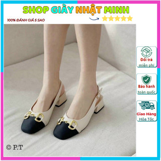 Sandal cao gót nữ gót vuông 3p phối khuy sang chảnh