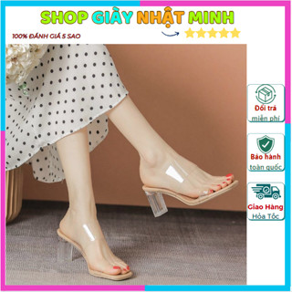 Freeship Guốc cao gót 2 quai trong suốt gót trụ 7p hàng full box