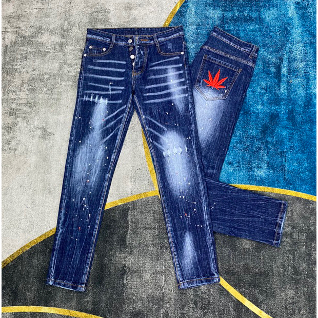 Quần Jean DSQ2  Xanh Đậm Vẩy Sơn Siêu Hot Quần Bò  Vẩy Sơn Xanh Mài Thời Trang Chất Co Giãn Phối Loang Rách Gối  CựcChất