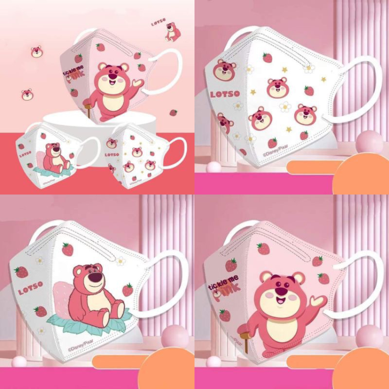 Set khẩu trang gấu dâu LOSTO - Khẩu trang 3D in hình gấu hồng dễ thương