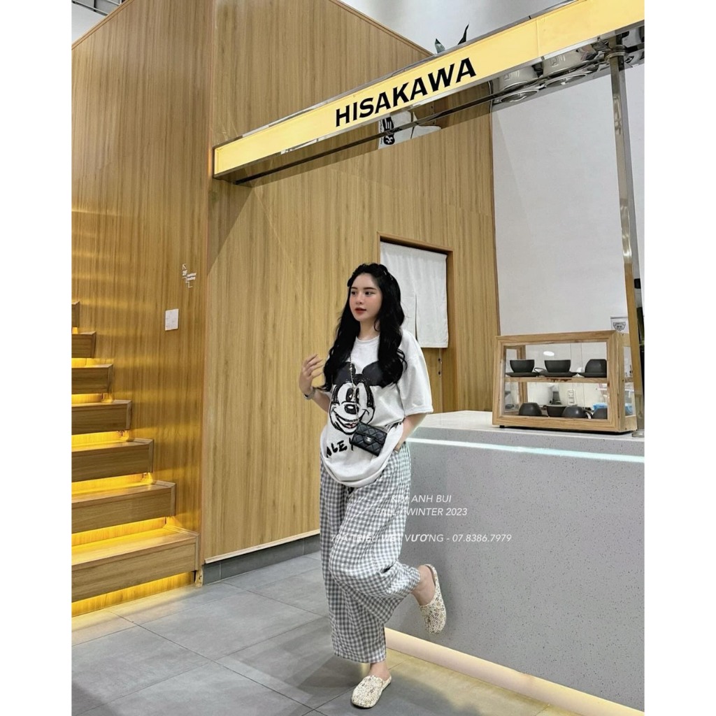 SET ÁO THUN TRẮNG IN HÌNH + QUẦN CARO SUÔNG NHÍ