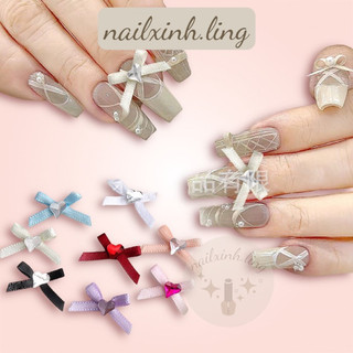 Charm nơ vải ruyban đính đá hình tim mẫu mới hot r2- phụ kiện nơ vải ruy băng đá tim