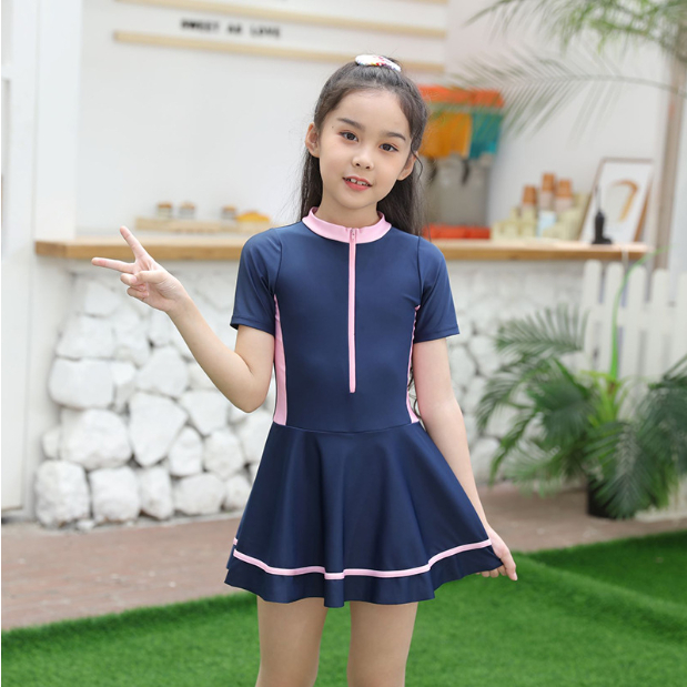 Bikini bé gái đồ bơi cho bé liền thân phối váy bên trong có quần đùi kín đáo VAKOMA BG-01