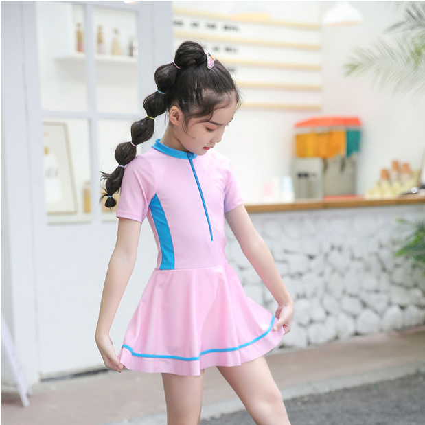 Bikini bé gái đồ bơi cho bé liền thân phối váy bên trong có quần đùi kín đáo VAKOMA BG-01