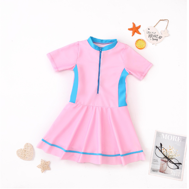 Bikini bé gái đồ bơi cho bé liền thân phối váy bên trong có quần đùi kín đáo VAKOMA BG-01