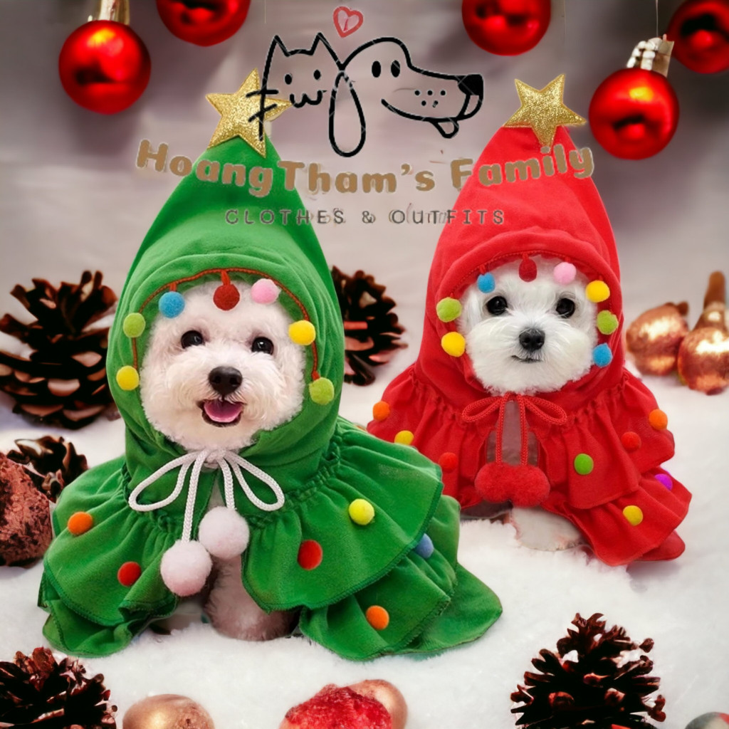 [Đọc kỹ MÔ TẢ] Áo choàng cho thú cưng chó mèo hóa trang cây thông Noel trang phục Giáng Sinh hàng Quảng Châu có sẵn