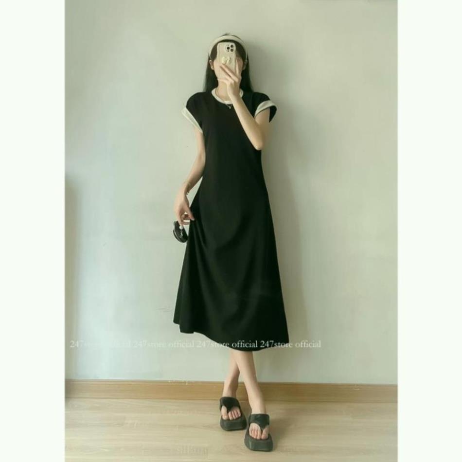 Váy xuông dáng dài xòe nhẹ chất bozip dày dặn thời trang phối viền