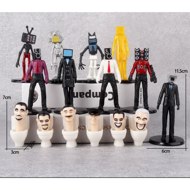 Set 15 mô hình mô phỏng nhân vật SBIKIDI TOILET 7-11CM, Tặng kèm đế tròn