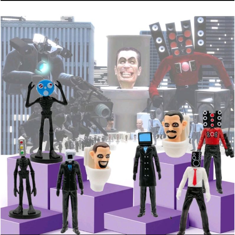 Set 15 mô hình mô phỏng nhân vật SBIKIDI TOILET 7-11CM, Tặng kèm đế tròn