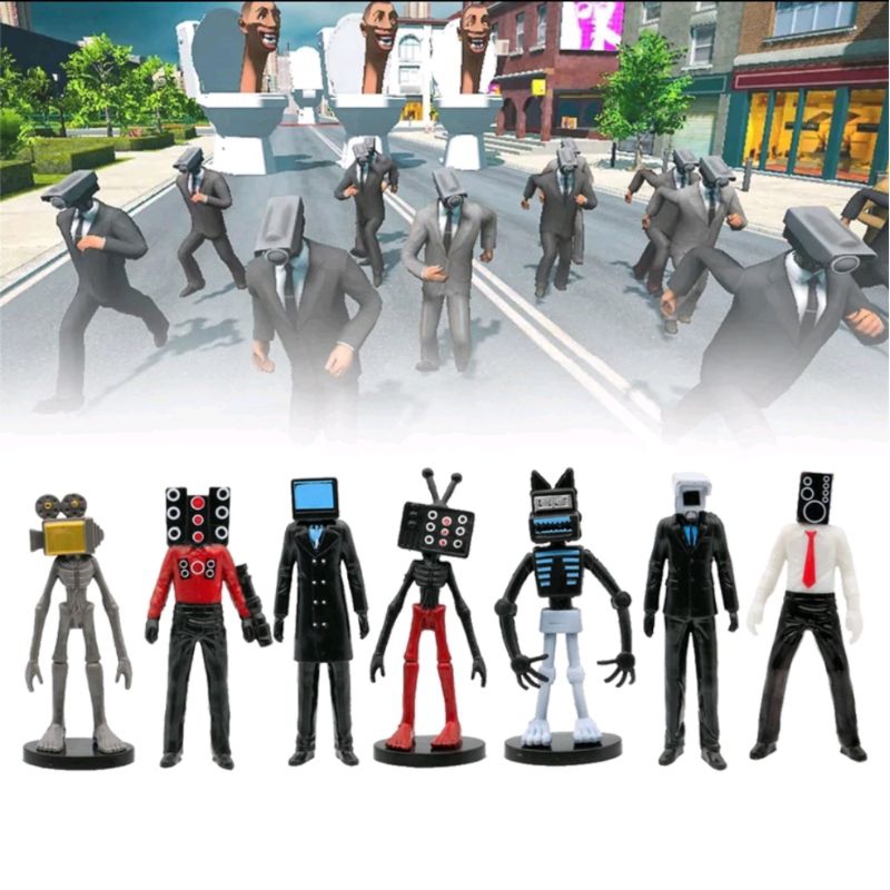 Set 15 mô hình mô phỏng nhân vật SBIKIDI TOILET 7-11CM, Tặng kèm đế tròn