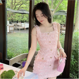 Đầm dạ hè thu hai dây vải dạ lông Hàn quốc