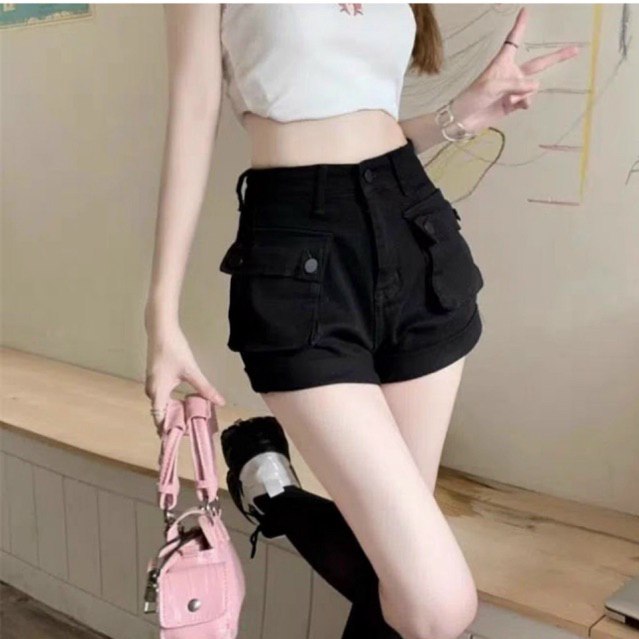 Quần shorts đùi kaki nữ lưng cao lật lai có túi chất co dãn lên form siêu xinh giá rẻ | BigBuy360 - bigbuy360.vn