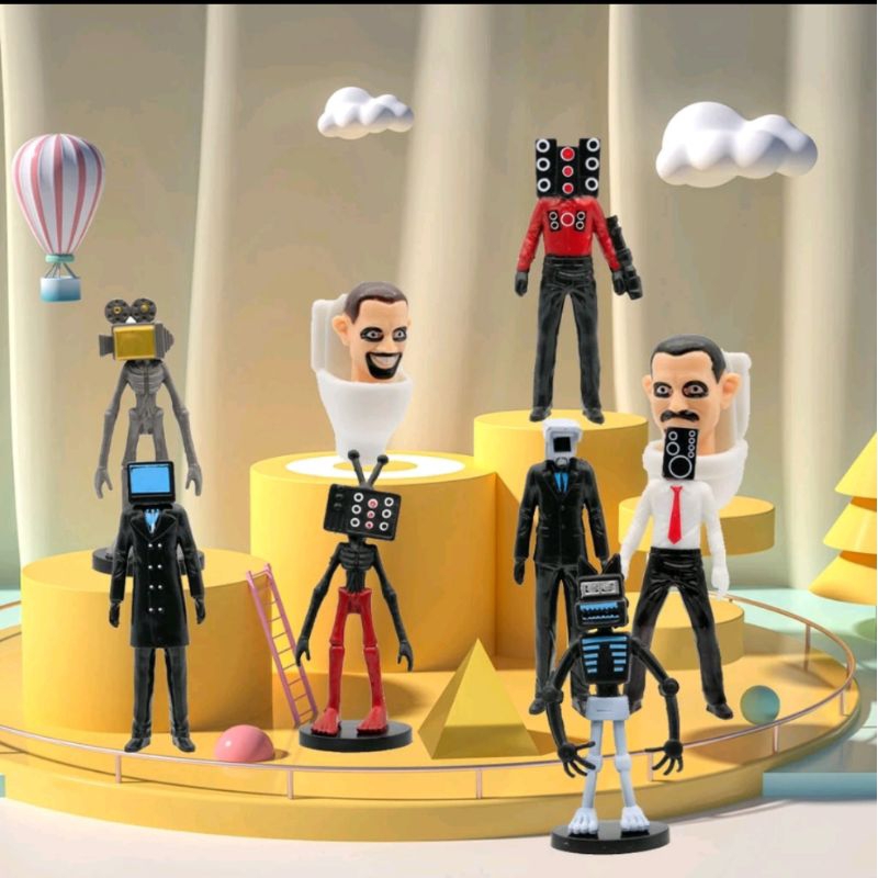 Mô hình mô phỏng nhân vật SBIKIDI TOILET 7-11CM, Tặng kèm đế tròn.