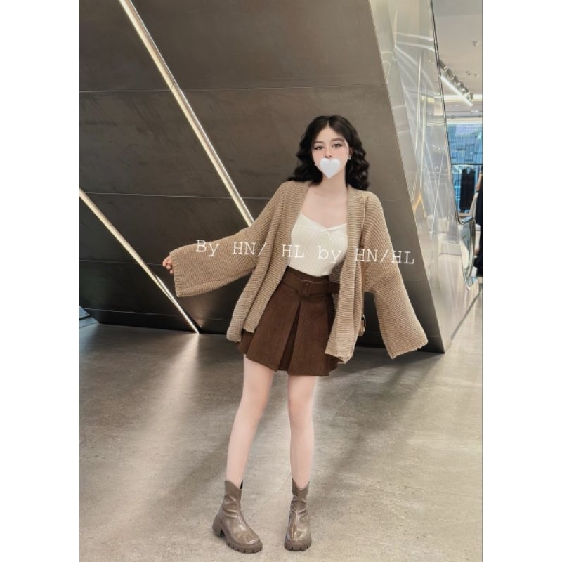 Set áo 3 món áo trắng trong chân váy lèm áo khoác len với phong cách trẻ trung siêu sang hàng QC