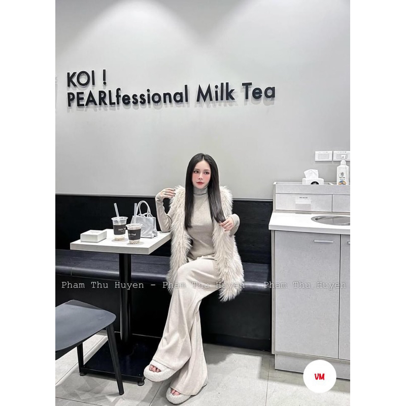 Set len 3 món áo ghile len mix áo len cổ lọ + quần suông