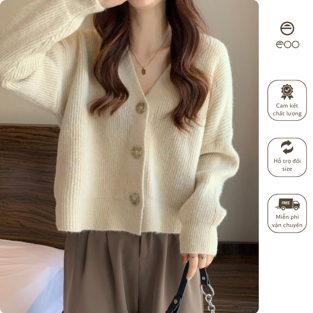 Áo cardigan len đóng cúc áo khoác cardigan mỏng dáng ngắn tiểu thư vintage eooshop