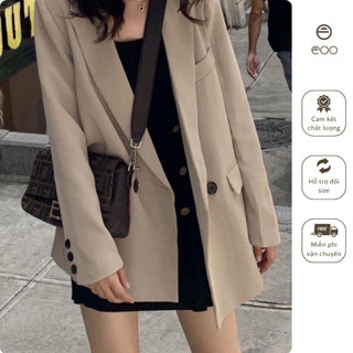Áo blazer nữ hai lớp áo vest nữ hai màu đen, be form gọn đơn giản sang chảnh eooshop
