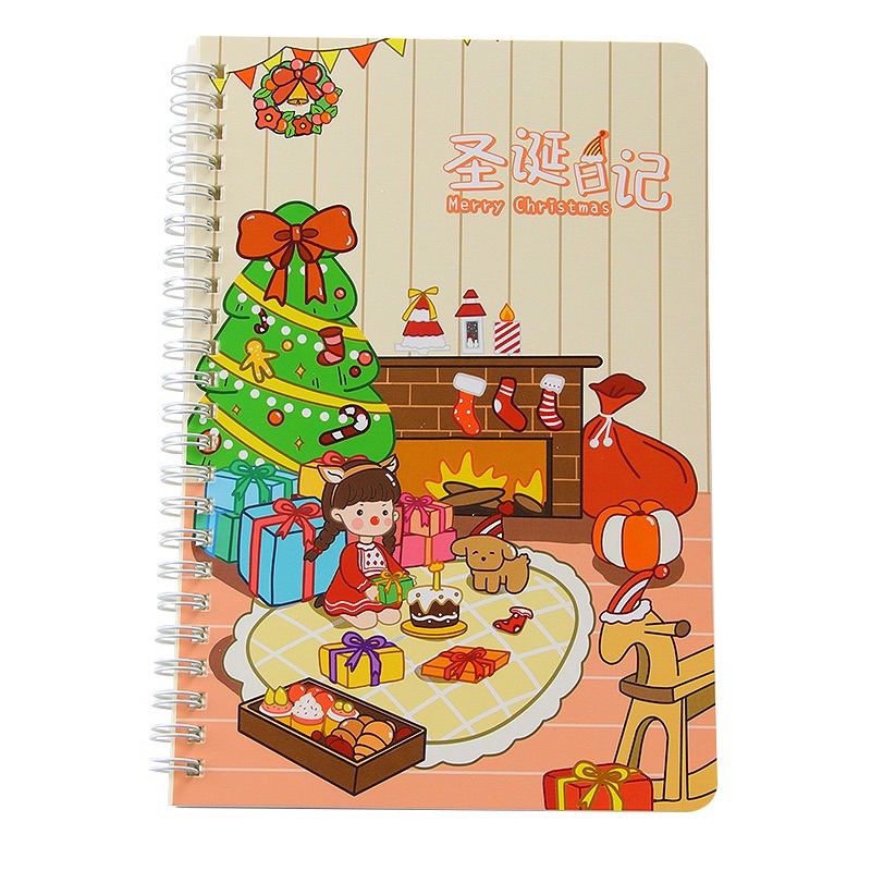 Sổ Tay Lò Xo Dễ Thương A5 Kẻ Ngang Họa Tiết Giáng Sinh / Hoạt Hình