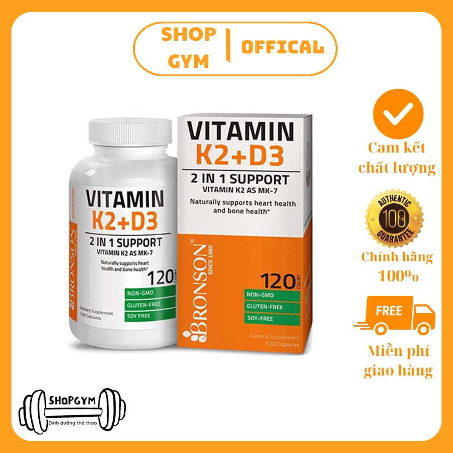 Thực phẩm chức năng hỗ trợ xương khớp Bronson Vitamin K2 + D3 - Nhập khẩu Mỹ vitamin tăng sức đề kháng