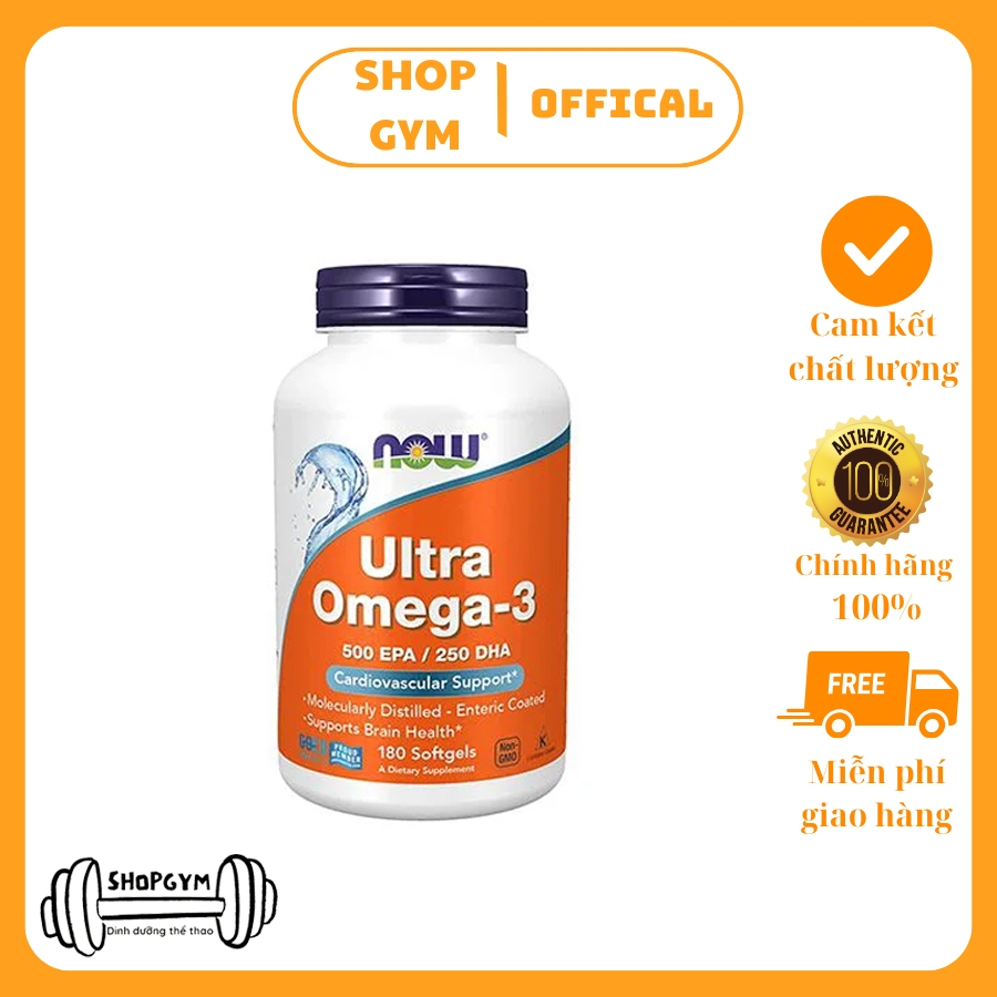 Viên uống dầu cá Now Ultra Omega-3 500 EPA/250 DHA nhập khẩu Mỹ, Fish oil hỗ trợ đẹp da, bảo vệ tim mạch