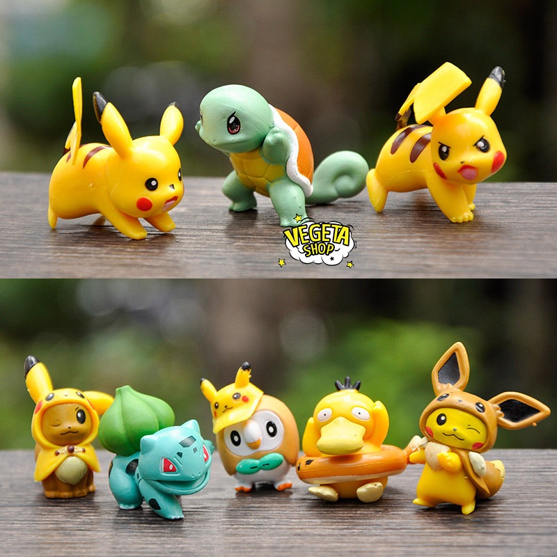 Mô hình Pokemon - Trọn bộ 8 mô hình Pikachu Bulbasaur Squirtle Eevee Psyduck Rowlet - Cao khoảng 3.5 ~ 5cm