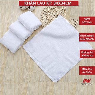 Khăn mặt khách sạn 34x34 cm, chất liệu cotton 100%, thấm hút tốt, mềm mại, phù hợp cho gia đình - Nanomex