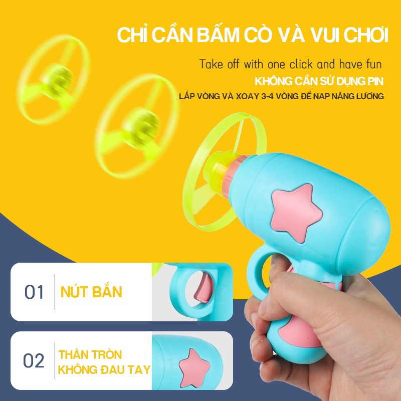 Súng bắn chong chóng phát sáng đồ chơi cho bé với con quay spiner có hộp