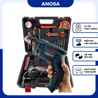 Máy khoan điện Bosh, máy khoan tường sắt gỗ 13 ly RE full đồ nghề gia đình tặng kèm phụ kiện 45 chi tiết