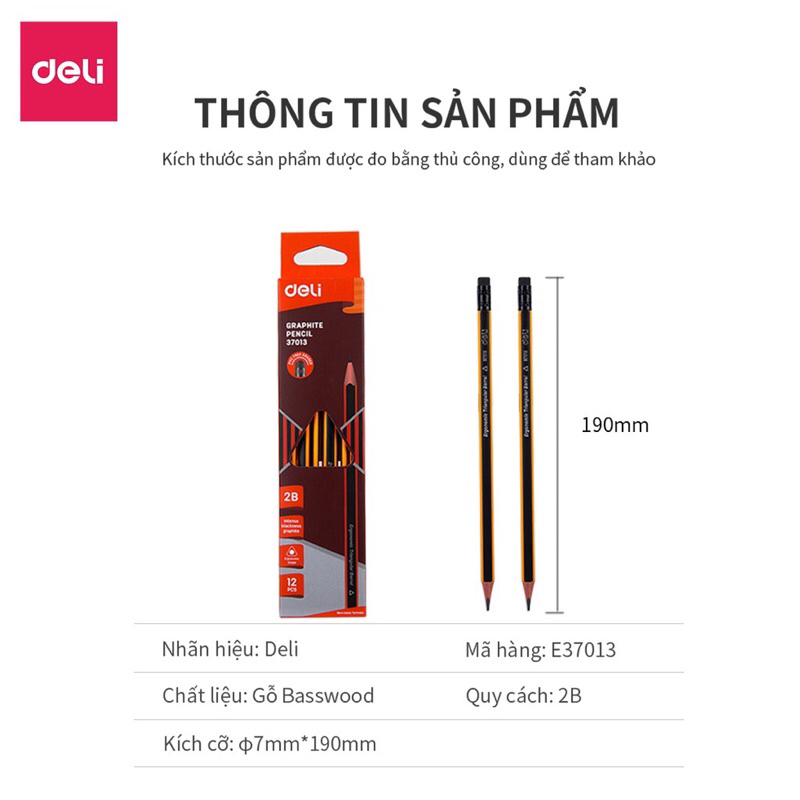 Hộp 12 bút chì 2b có tẩy mã 37013