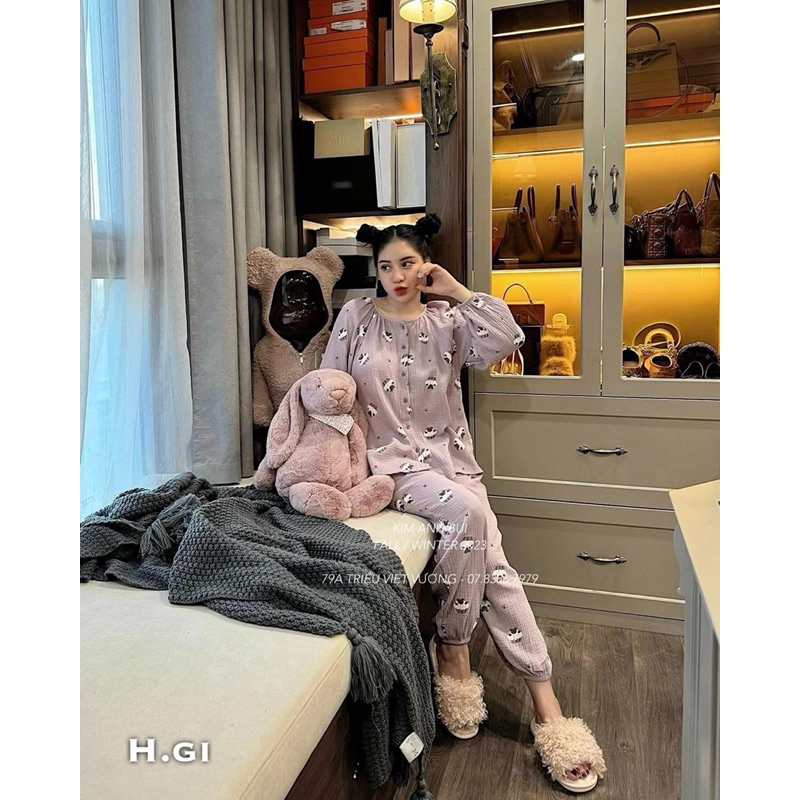 Bộ ngủ xô muslin mềm mại siêu yêu màu tím siêu cưng
