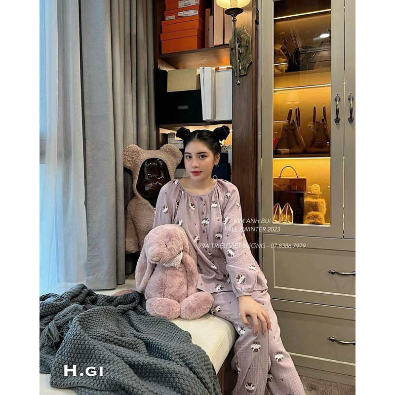 Bộ ngủ xô muslin mềm mại siêu yêu màu tím siêu cưng