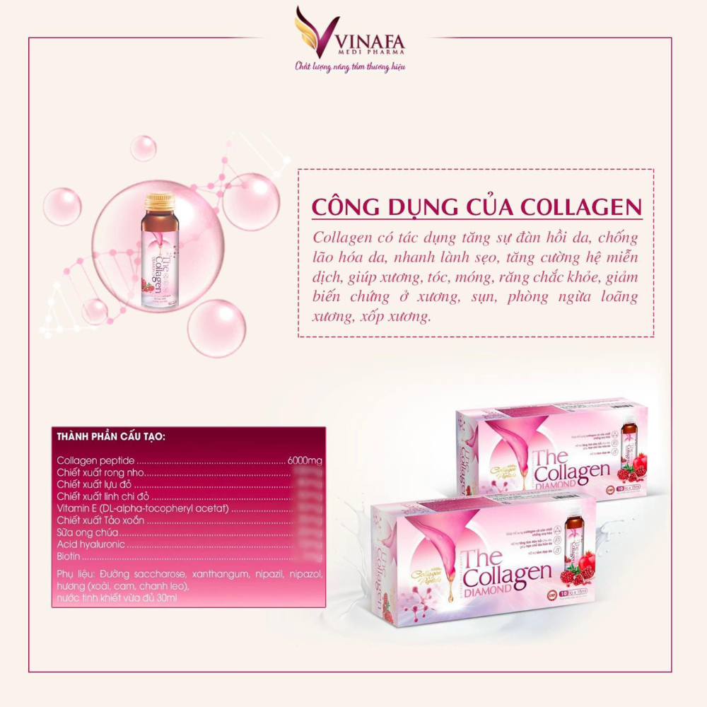 Collagen uống trắng da, mờ thâm nám, chống oxy hóa, giảm sạm nám da Collagen peptide 6000mg - Hộp 10 chai x 30ml