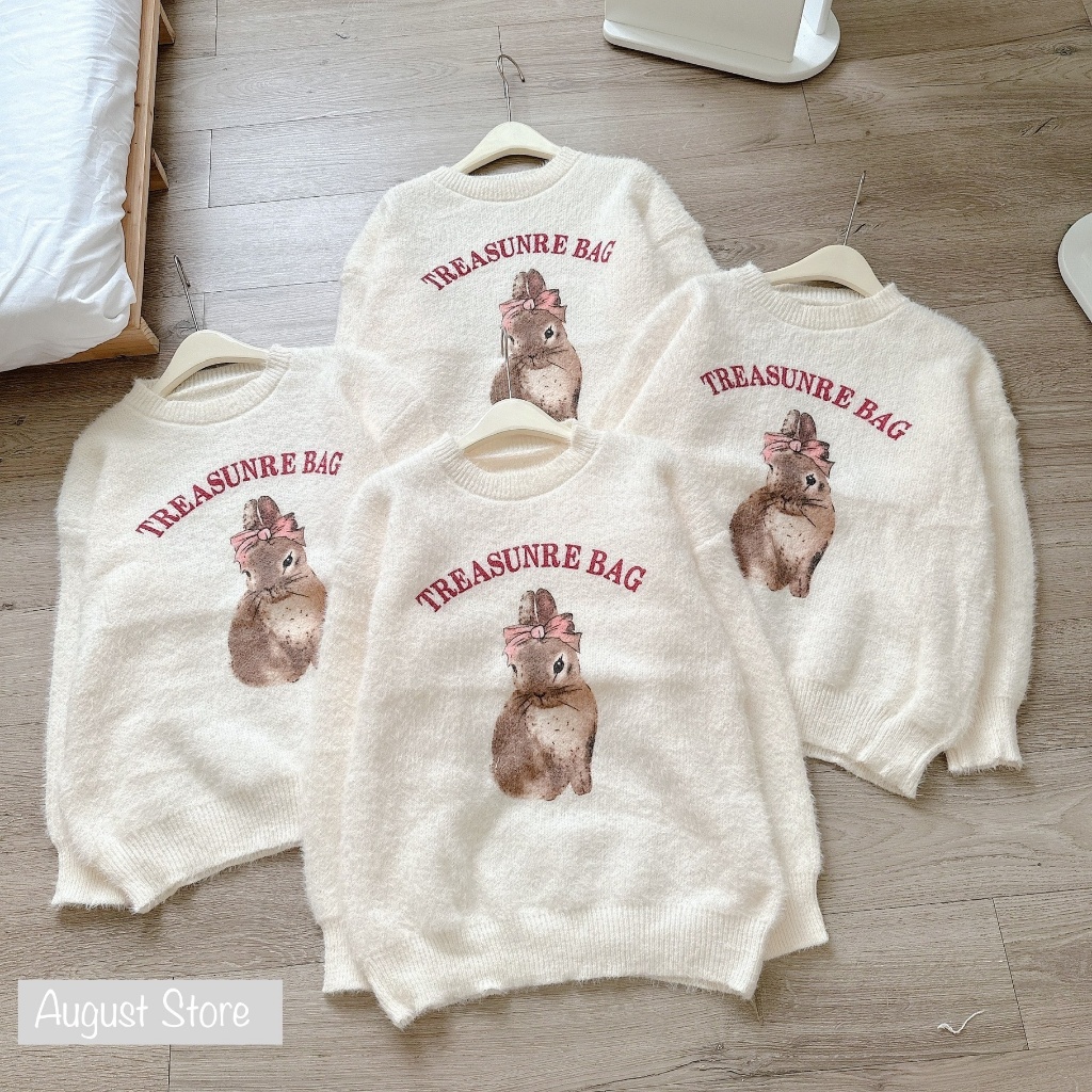 Áo Len Sweater Dài Tay Họa Tiết Thỏ Dáng Rộng Giấu Quần Trùm Mông Freesize