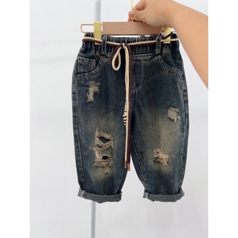 Quần dài cho bé trai , quần Jeans đắp gối + quần rách sành điệu cho bé trai