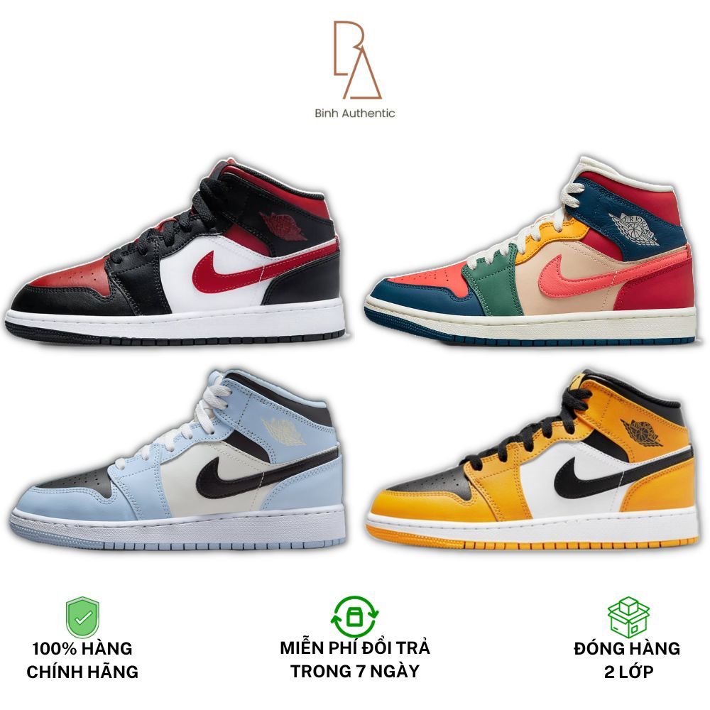 Chính Hãng Giày Nữ Jordan 1 Mid Taxi / Ice Blue / Fire Red / French Blue