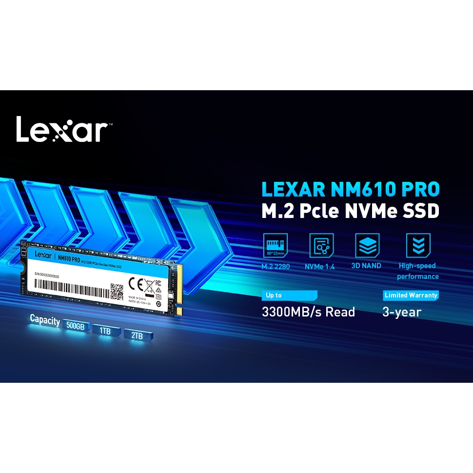 Combo SSD Lexar NM610 Pro 1TB M.2 2280 NVME - New - BH 36 Tháng