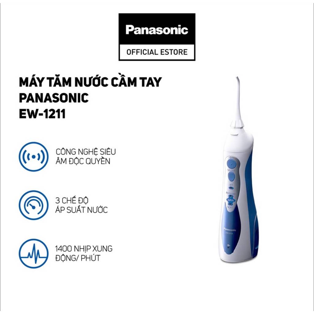 Tăm Nước Panasonic EW1211W -Công Nghệ Siêu Âm 3 Cấp Độ -Tia Nước Phun Xoáy Mạnh Mẽ-Bảo Hành 12 Tháng