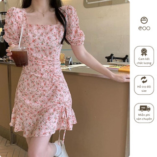 Váy hoa nhí cổ vuông đầm hoa nhí chữ A ngắn xòe nhẹ nhàng nữ tính đi biển eooshop