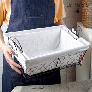 Giỏ Đựng Bánh Mì Hoa Quả Chữ Nhật Decor Vintage Bằng Sắt Đan Kèm Vải Lót