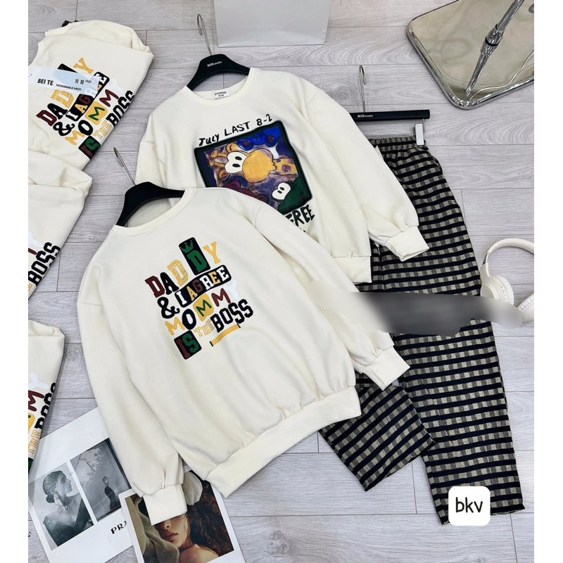 Set Bộ Nỉ Mix Quần Kẻ Siêu Xinh