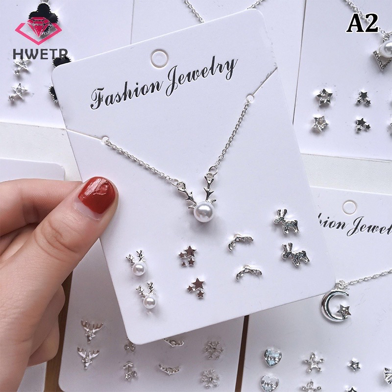 Set vòng cổ và khuyên tai đính đá