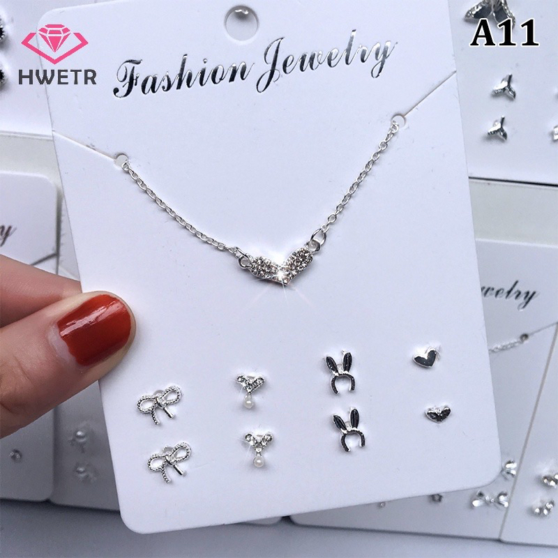 Set vòng cổ và khuyên tai đính đá