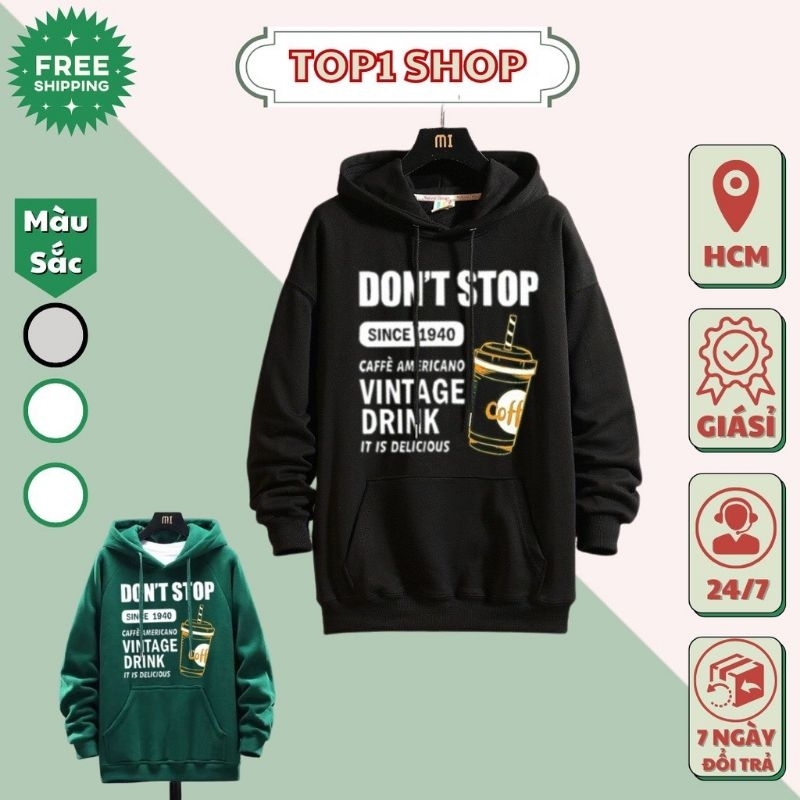 Áo Hoodie DON'T STOP  Nam Nữ Form Rộng -- Áo Hoodie Zip Form Unisex